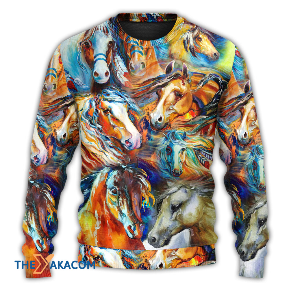 Horse Face Colorful Cool Art Style Gift For Lover Ugly Christmas Sweater