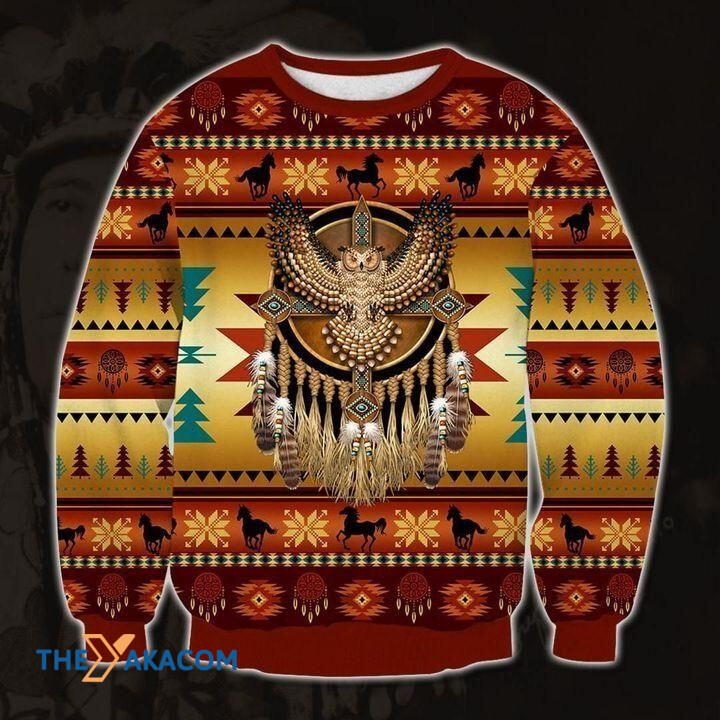 Horse Pattern Native American Owl Gift For Christmas Ugly Christmas Sweater