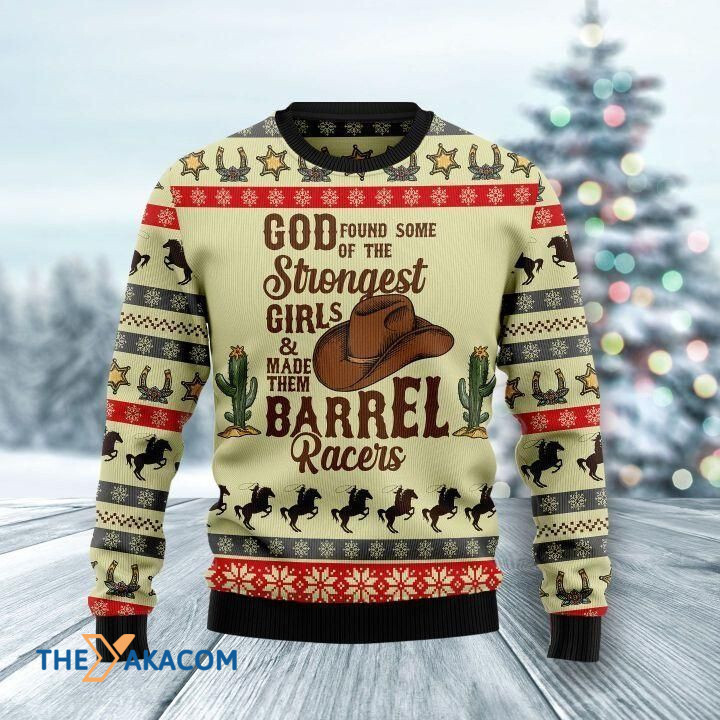 Horse Patterns God Found Some Of The Strongest Girls And Made Them Barriel Racers Gift For Christmas Ugly Christmas Sweater
