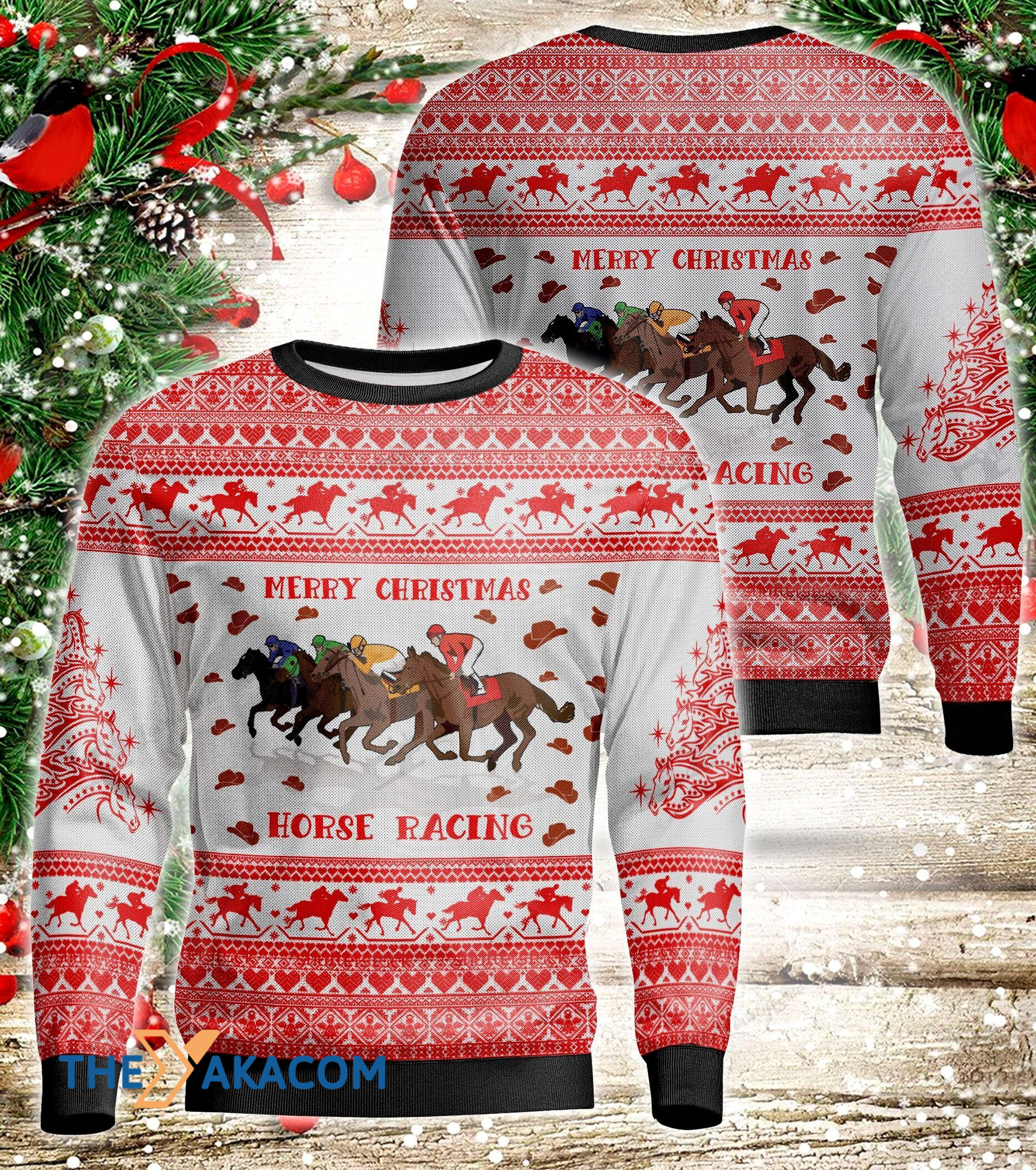 Horse Racing Jumping On Snow Mountain Gift For Christmas Ugly Christmas Sweater