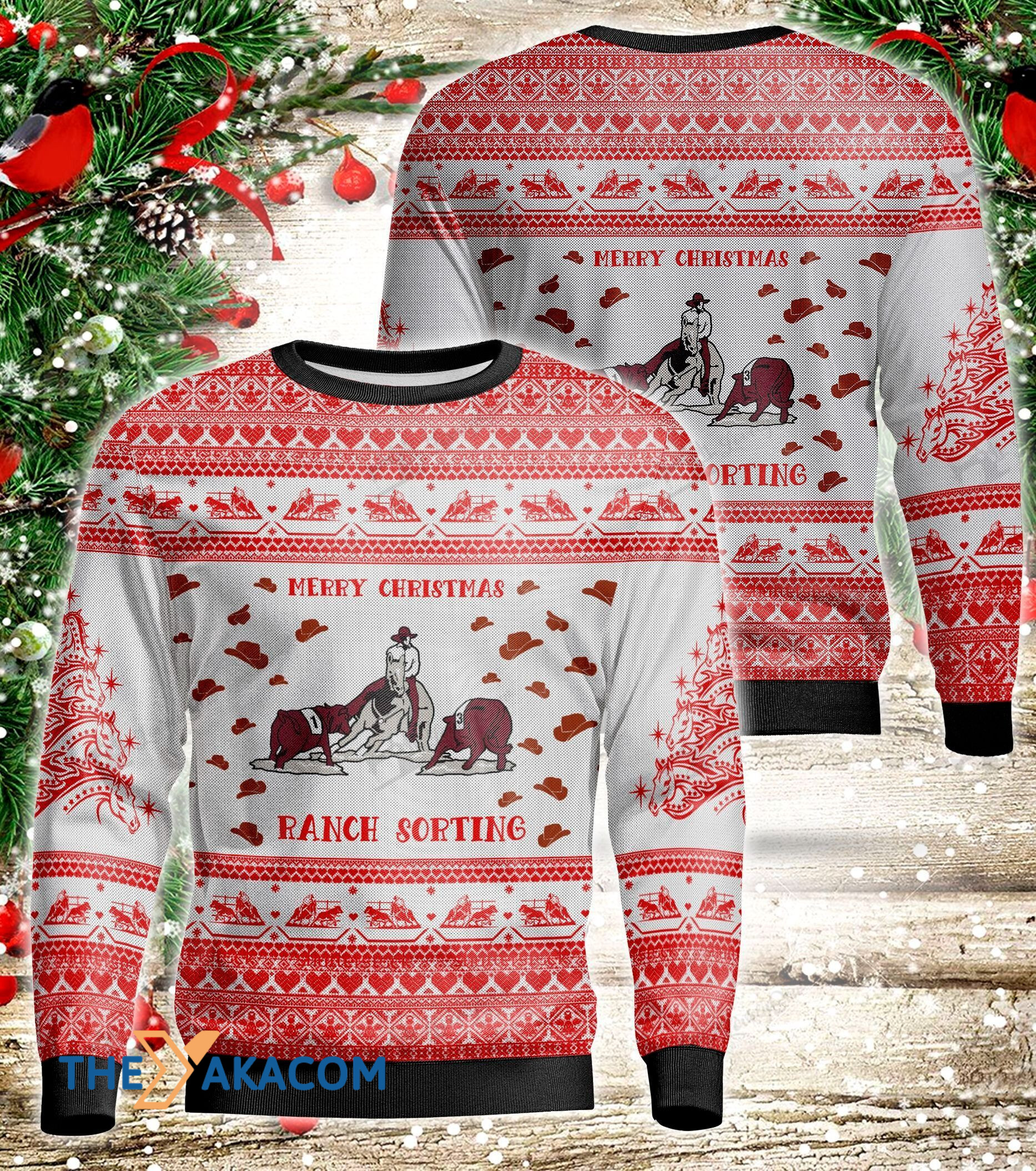 Horse Rider And Bulls Gift For Christmas Ugly Christmas Sweater