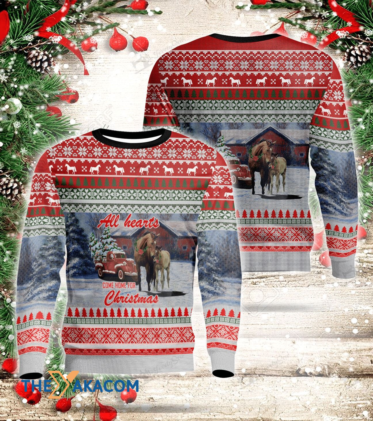 Horses And Car Come Home For Christmas Gift For Christmas Ugly Christmas Sweater