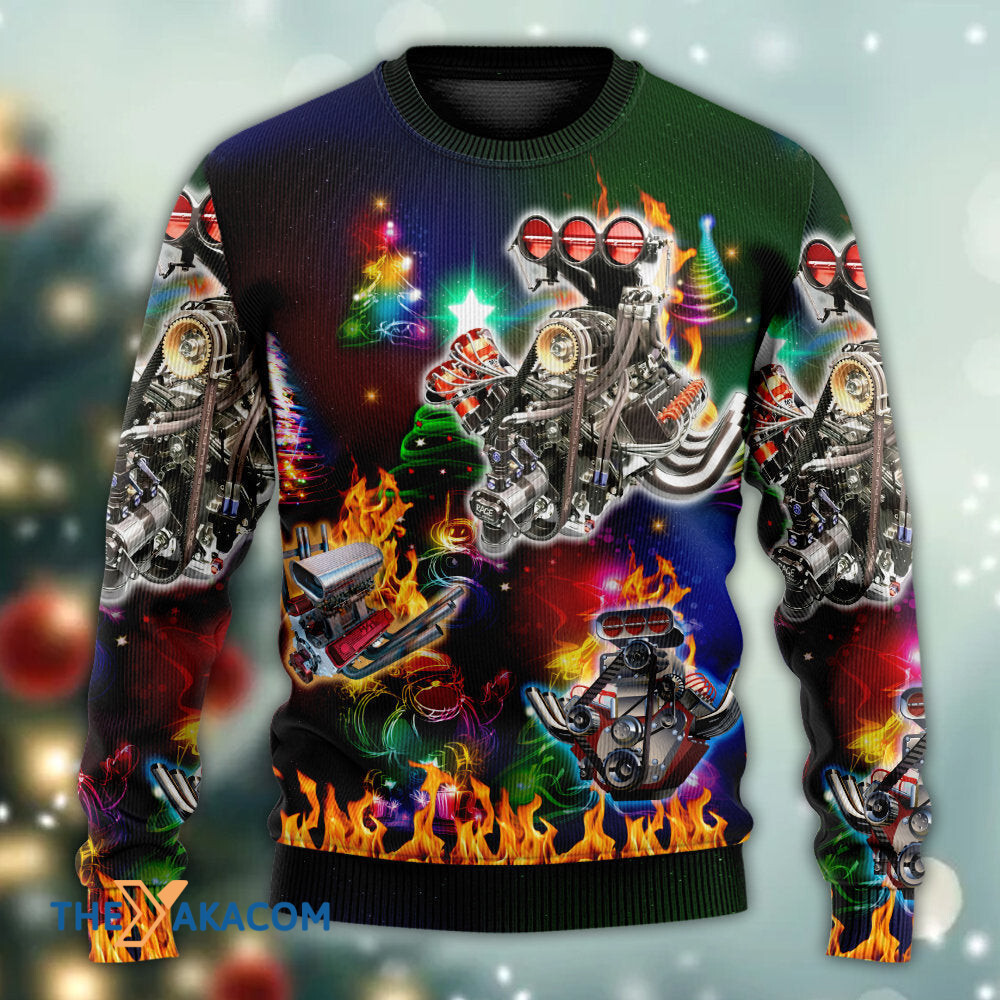 Hot Rod Christmas Tree Fire Gift For Lover Ugly Christmas Sweater