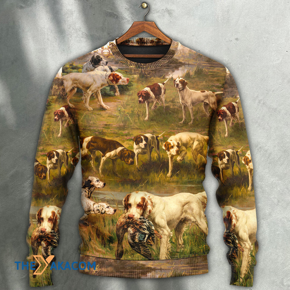 Hunting Dog Hunting Duck Art Style Gift For Lover Ugly Christmas Sweater