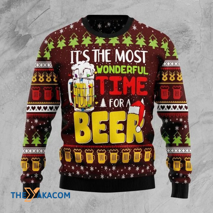 It_s The Wonderful Time For A Beer And Colorful Light Gift For Christmas Ugly Christmas Sweater It_s The Wonderful Time For A Beer And Colorful Light Gift For Christmas Ugly Christmas Sweater