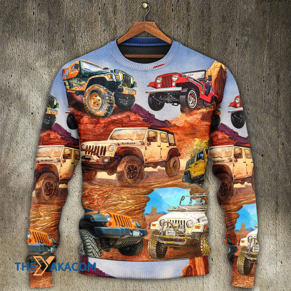 Jeep In The Desert Vintage Art Style Gift For Lover Ugly Christmas Sweater
