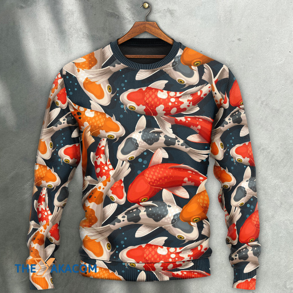 Koi Fish Swimming Colorful Crap Gift For Lover Ugly Christmas Sweater