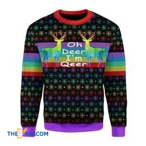 LGBT Flag Oh Deer I_m Queer Gift For Christmas Ugly Christmas Sweater