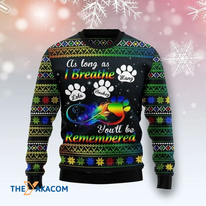 LGBT Flag With Infinity Feathers As Long As I Breathe You_ll Be Remembered Gift For Christmas Ugly Christmas Sweater
