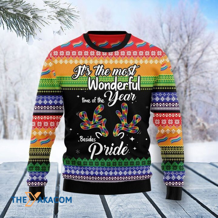 LGBT Flag With Rainbow Ribbon It_s The Most Wonderful Time Of The Year Beside Pride Gift For Christmas Ugly Christmas Sweater