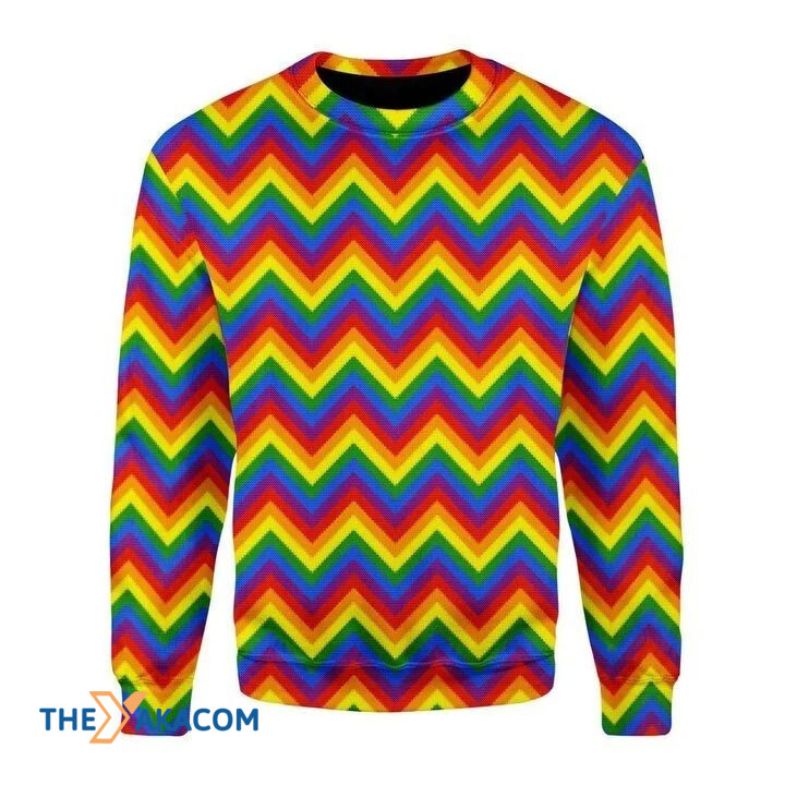 LGBT Flag With Zigzag Pattern Gift For Christmas Ugly Christmas Sweater - Mistersoftees
