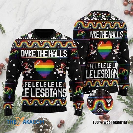 LGBT Heart Dyke The Halls Lesbians Gift For Christmas Ugly Christmas Sweater