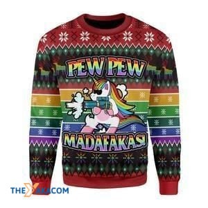 LGBT Unicorn Pew Pew Madafakas Gift For Christmas Ugly Christmas Sweater