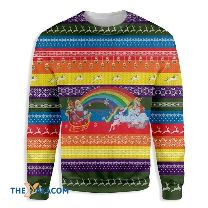LGBT With Christmas Pattern Santa Claus Riding Unicorn Gift For Christmas Ugly Christmas Sweater