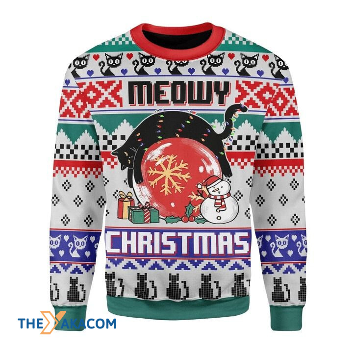 Lazy Black Cat On Snowball With Snowman Meowy Christmas Gift For Christmas Ugly Christmas Sweater Lazy Black Cat On Snowball With Snowman Meowy Christmas Gift For Christmas Ugly Christmas Sweater