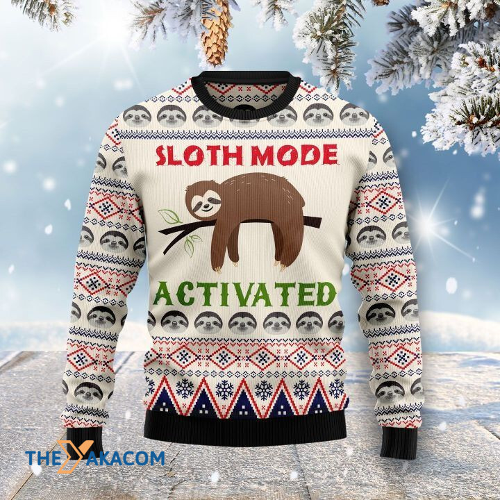 Lazy Sloth Mode Activated Gift For Christmas Ugly Christmas Sweater