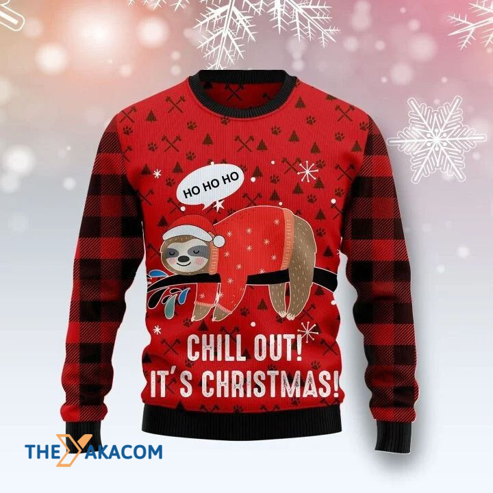 Lazy Sloth On Tree Ho Ho Ho Chill Out It_s Christmas Gift For Christmas Ugly Christmas Sweater