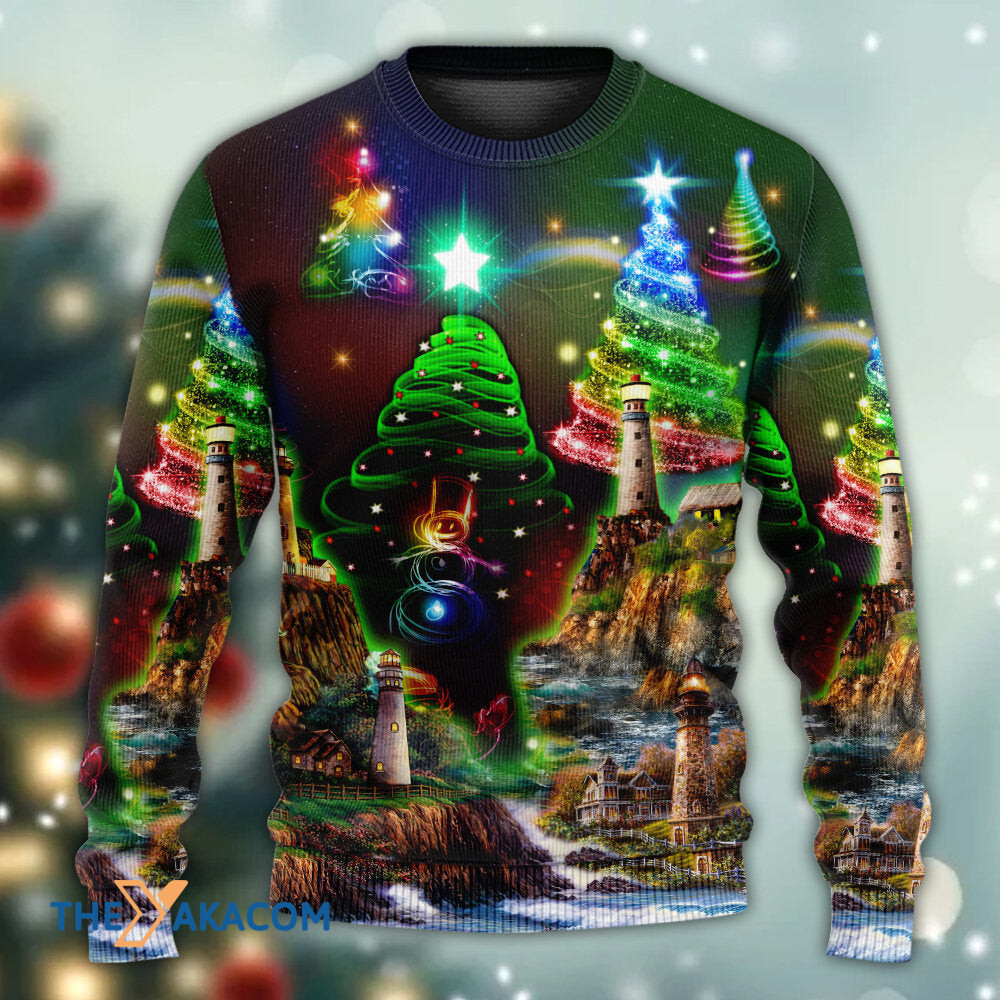 Lighthouse And Merry Christmas Happy Gift For Lover Ugly Christmas Sweater