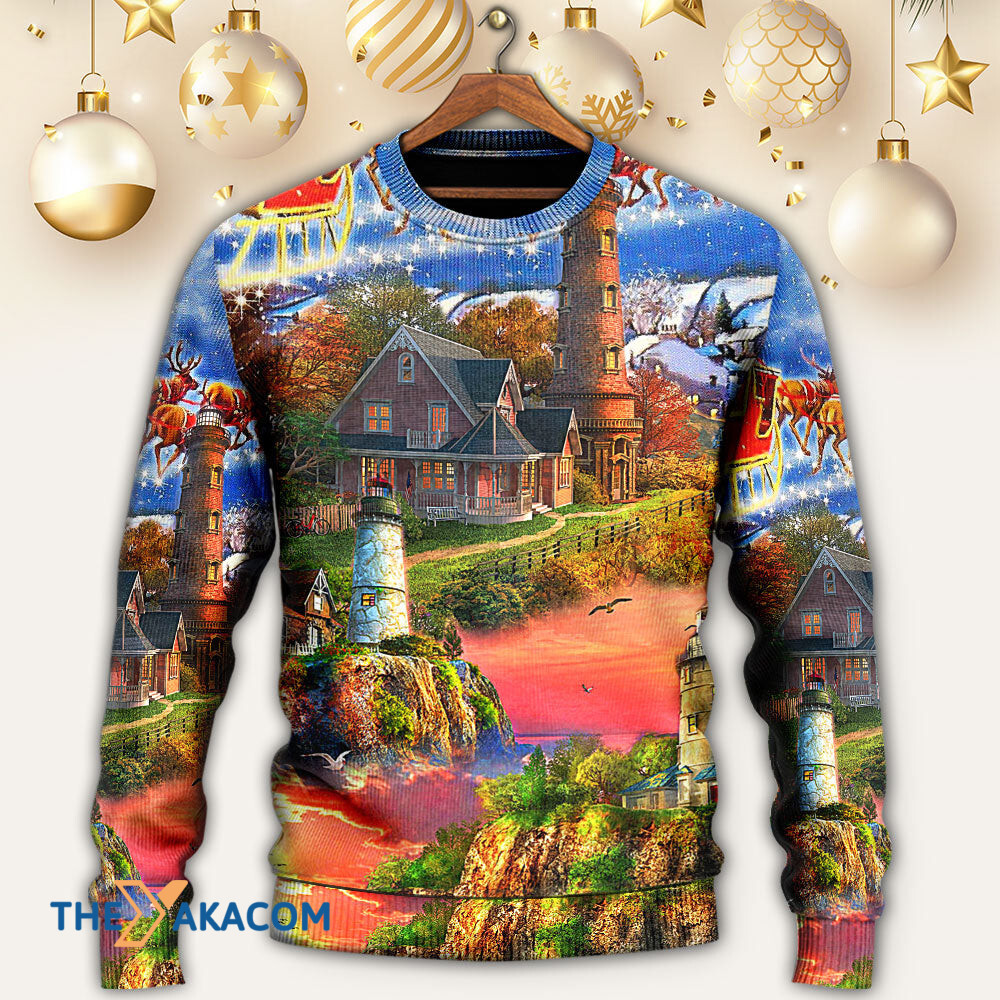 Lighthouse Christmas Shine Your Light In Storm And Darkness Gift For Lover Ugly Christmas Sweater