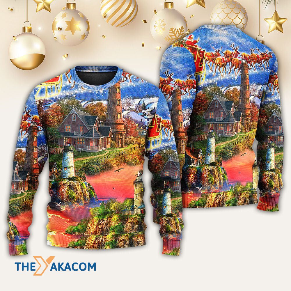 Lighthouse Christmas Shine Your Light In Storm And Darkness Gift For Lover Ugly Christmas Sweater