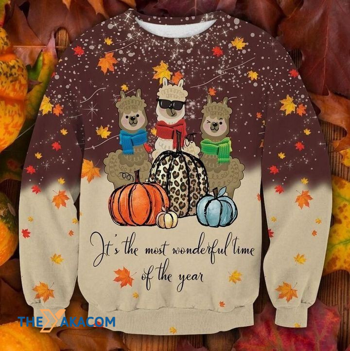 Lovely Alpaca With Pumpkin It_s The Most Wonderful Time Of The Year Gift For Christmas Ugly Christmas Sweater