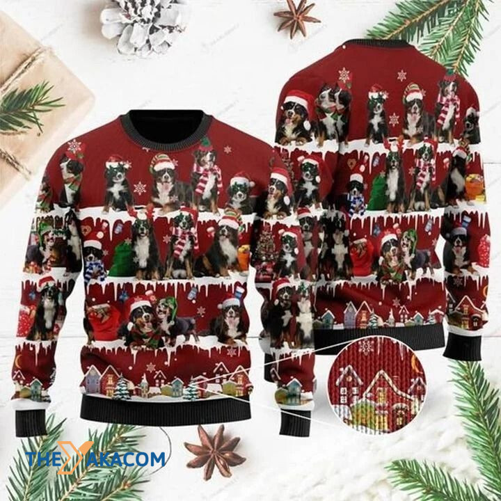 Lovely Bernese Mountain Dog In Winter Gift For Christmas Ugly Christmas Sweater