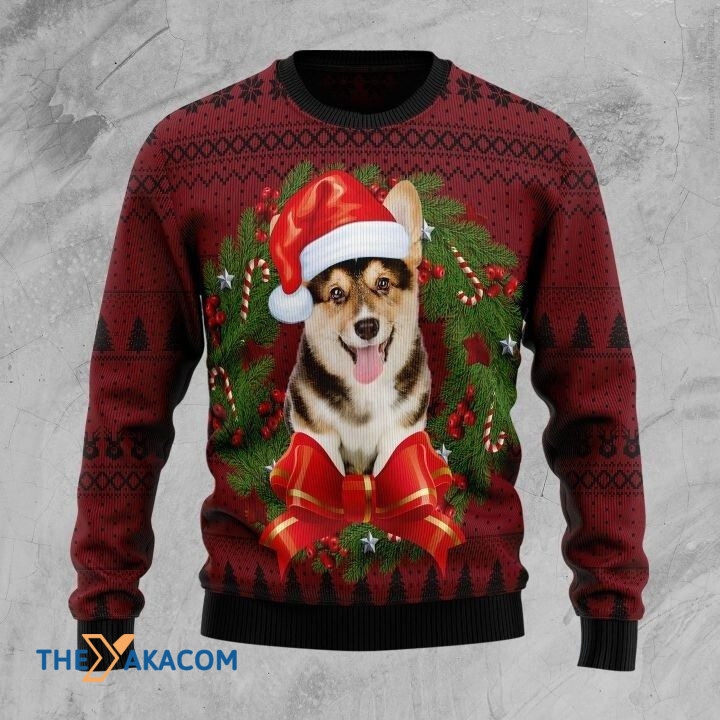 Lovely Black And Brown Corgi Dog With Red Ribbon Gift For Christmas Ugly Christmas Sweater