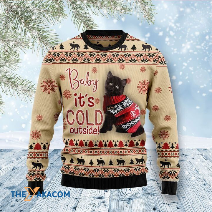 Lovely Black Cat Baby It_s Cold Outside Gift For Christmas Ugly Christmas Sweater