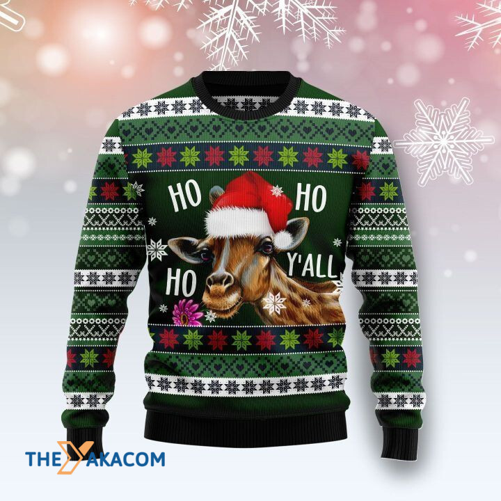 Lovely Brown Giraffe Ho Ho Ho Y_all Gift For Christmas Ugly Christmas Sweater