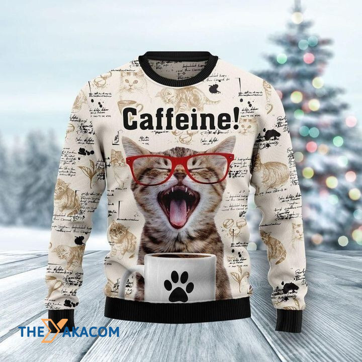 Lovely Cat Sleeping With Caffeine Gift For Christmas Ugly Christmas Sweater
