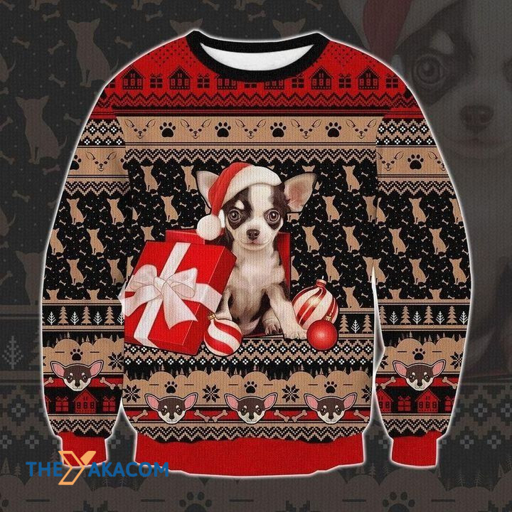 Lovely Chihuahua And Present Snowball Gift For Christmas Ugly Christmas Sweater