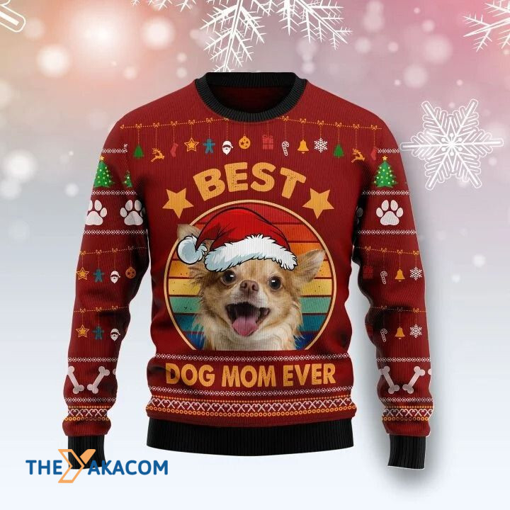 Lovely Chihuahua Dog In Circle Best Dog Mom Ever Gift For Christmas Ugly Christmas Sweater