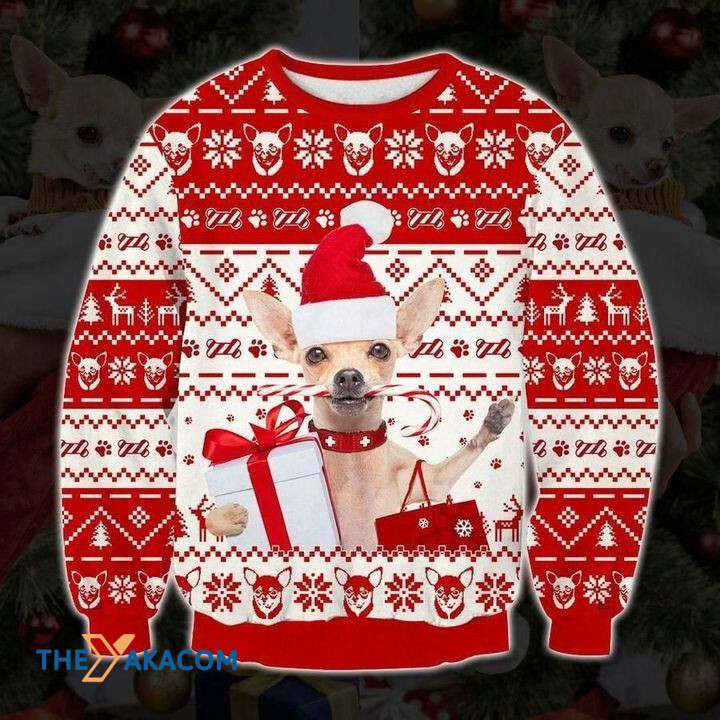 Lovely Chihuahua With Christmas Box Gift For Christmas Ugly Christmas Sweater