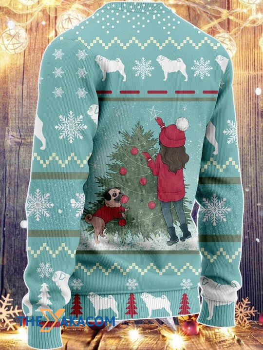 Lovely Dog Play With Little Girl Merry Pugmas And A New Year Gift For Christmas Ugly Christmas Sweater