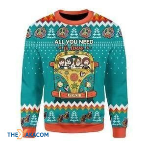 Lovely Family In A Colorful Car All You Need Is Love Gift For Christmas Ugly Christmas Sweater