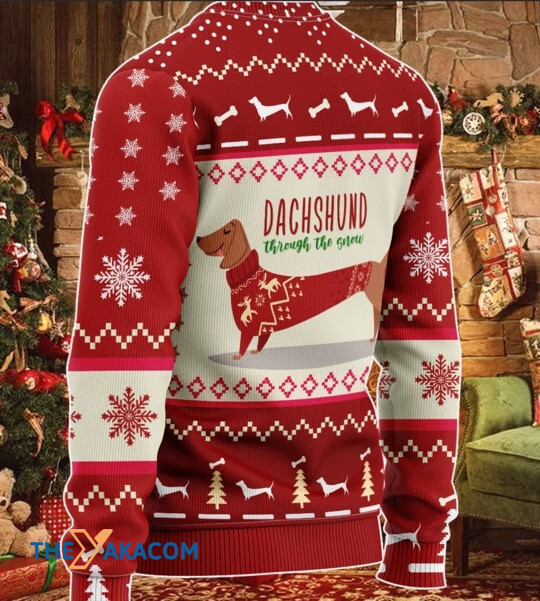Lovely Funny Dog Dachshund Through The Snow Gift For Christmas Ugly Christmas Sweater