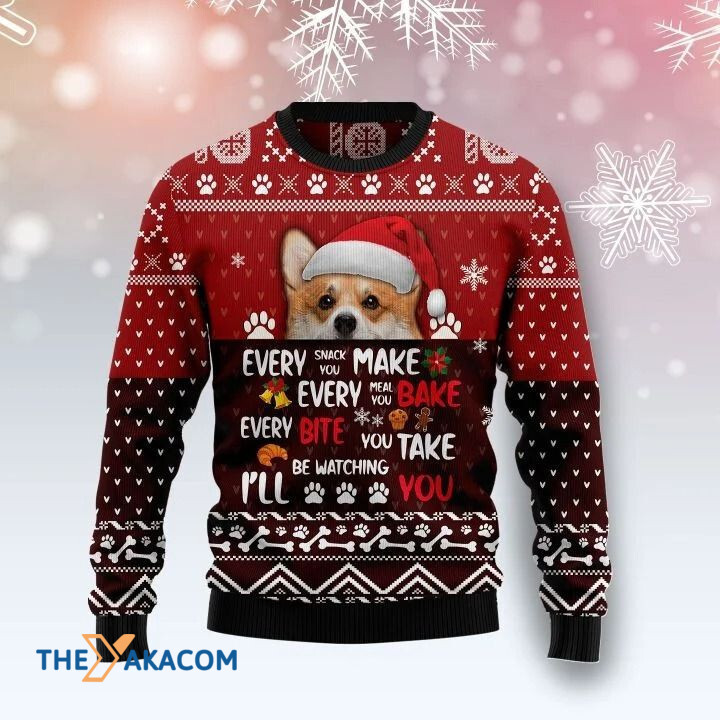 Lovely Little Pembroke Welsh Corgi Dog Hidden I_ll Be Watching You Gift For Christmas Ugly Christmas Sweater