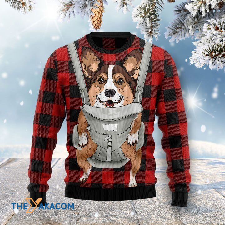 Lovely Pembroke Welsh Corgi Dog Carried In Front Gift For Christmas Ugly Christmas Sweater Lovely Pembroke Welsh Corgi Dog Carried In Front Gift For Christmas Ugly Christmas Sweater