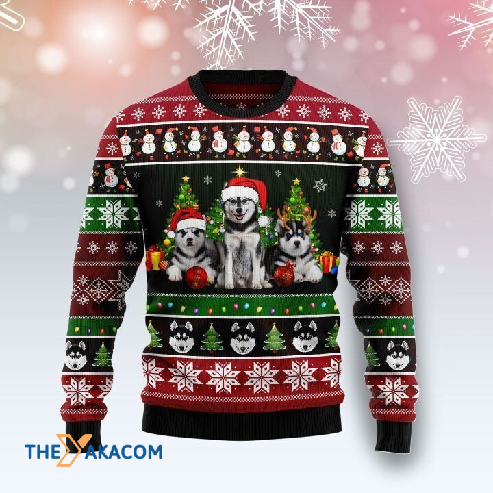 Lovely Siberian Husky Dog Family With Red Snowball Gift For Christmas Ugly Christmas Sweater Lovely Siberian Husky Dog Family With Red Snowball Gift For Christmas Ugly Christmas Sweater