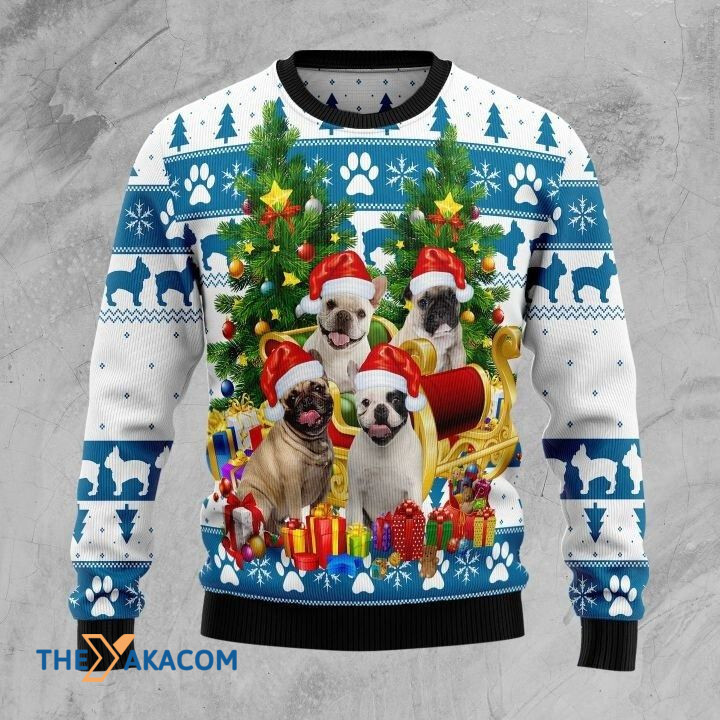 Lovely White French Bulldog Family On Golden Sleigh Gift For Christmas Ugly Christmas Sweater Lovely White French Bulldog Family On Golden Sleigh Gift For Christmas Ugly Christmas Sweater