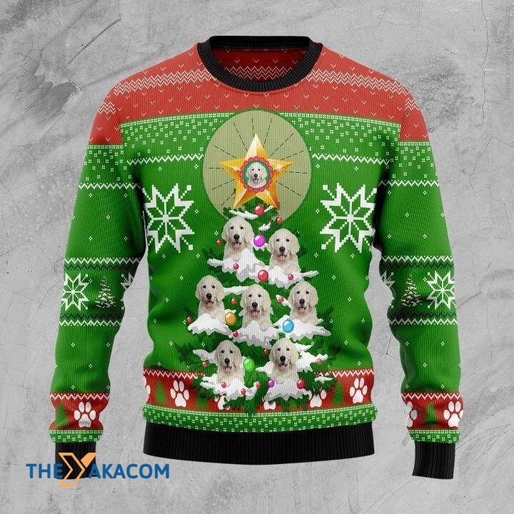 Lovely White Golden Retriever Dog On Snow Made A Pine Tree Gift For Christmas Ugly Christmas Sweater Lovely White Golden Retriever Dog On Snow Made A Pine Tree Gift For Christmas Ugly Christmas Sweater