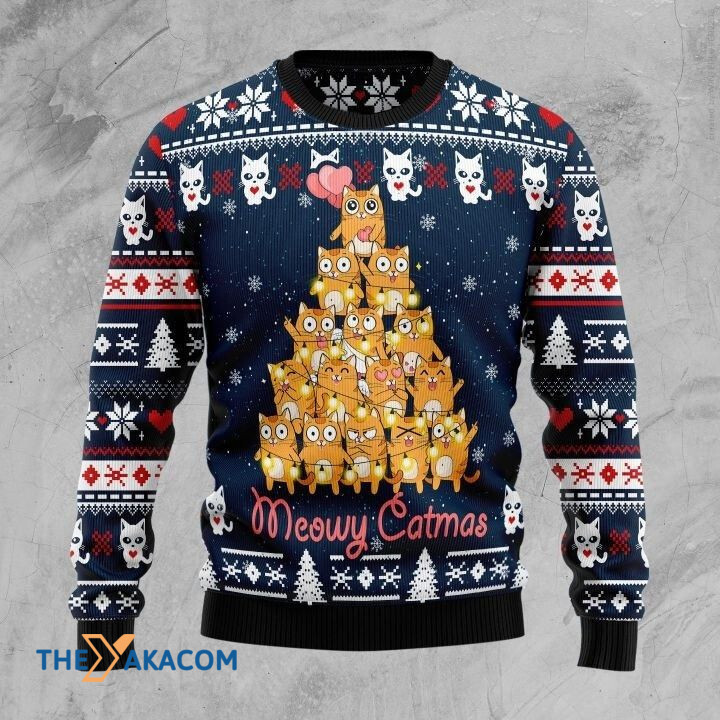 Many Yellow Cat Emotion Made A Christmas Tree Meowy Catmas Gift For Christmas Ugly Christmas Sweater Many Yellow Cat Emotion Made A Christmas Tree Meowy Catmas Gift For Christmas Ugly Christmas Sweater