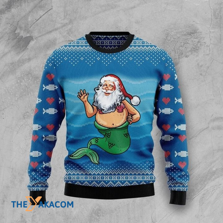 Mermaid Santa Claus In The Ocean Gift For Christmas Ugly Christmas Sweater