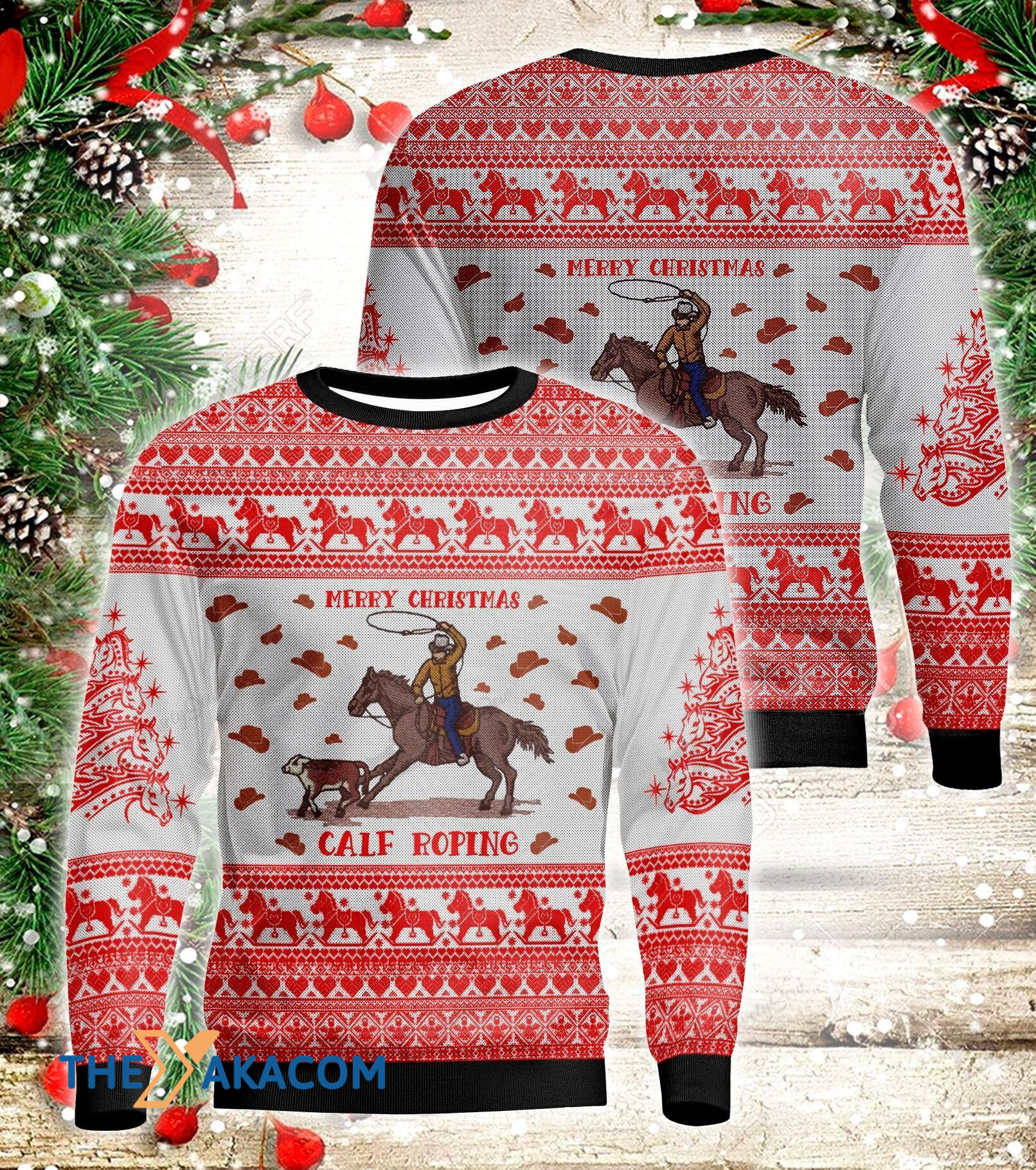Merry Christmas Horseman Calf Roping Gift For Christmas Ugly Christmas Sweater