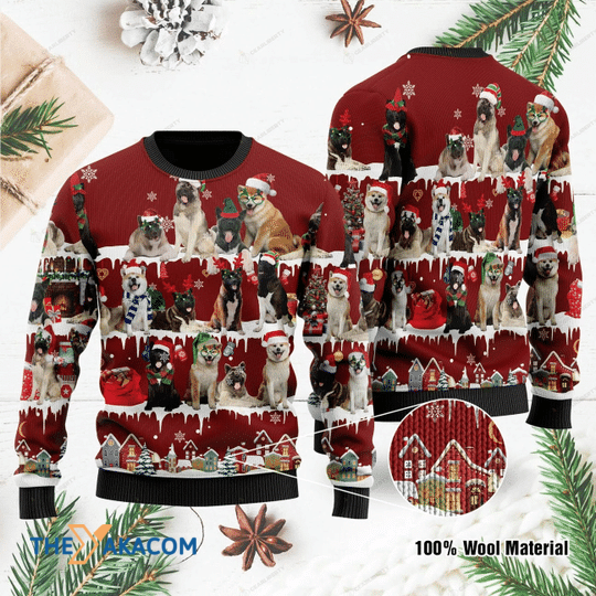 Merry Xmas A Whole Family Of Akita Wonderful Time Together Awesome Pattern Ugly Christmas Sweater