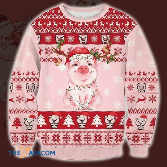 Merry Xmas Adorable Pig Reindeer Gift For Christmas Party Ugly Christmas Sweater