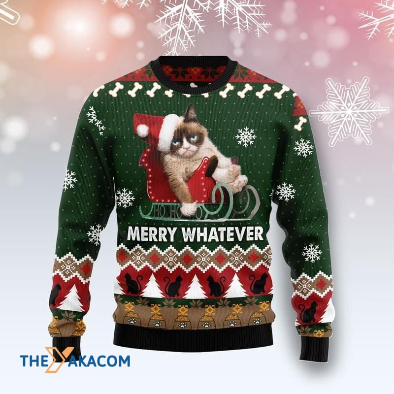 Merry Xmas And Merry Whatever Grumpy Cat Awesome Gift For Christmas Ugly Christmas Sweater