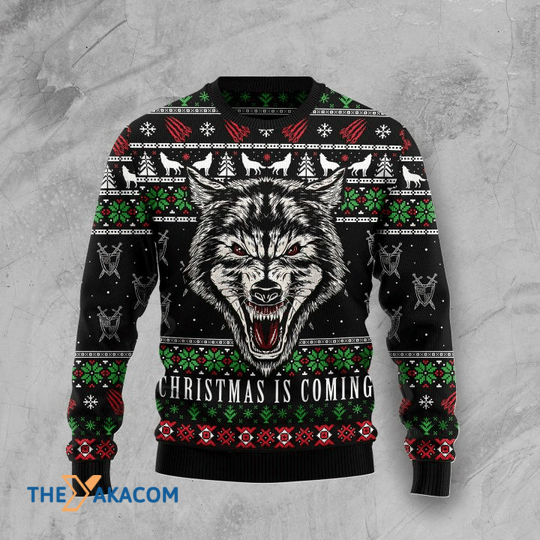 Merry Xmas Awesome Angry Wolf Gift For Christmas Party Ugly Christmas Sweater