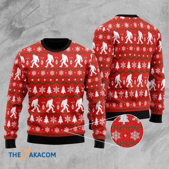 Merry Xmas Awesome Bigfoot Funny Red Special Pattern Christmas Sweater