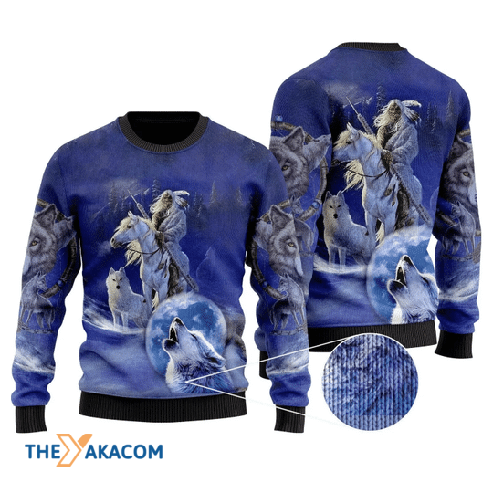Merry Xmas Awesome Snow Wolf Native Special Pattern Ugly Christmas Sweater